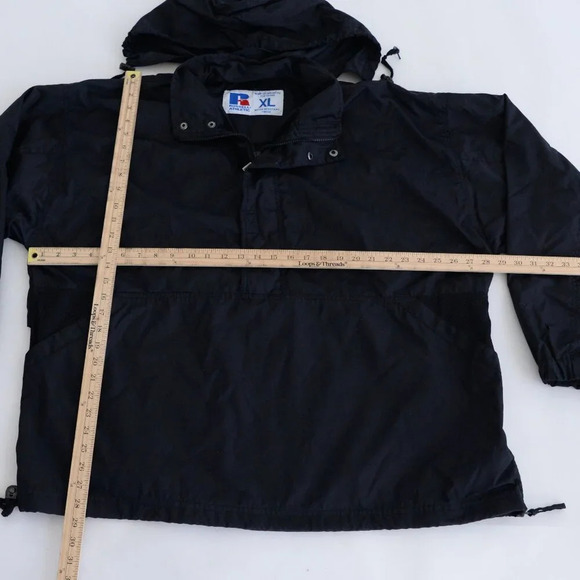 VTG Russell Athletic Half Zip Water Resistant Finish Stowaway Hood Black Jacket - Picture 4 of 12